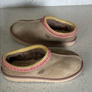 UGG Tan Slip-On Shoes with Pink and Yellow Accents
